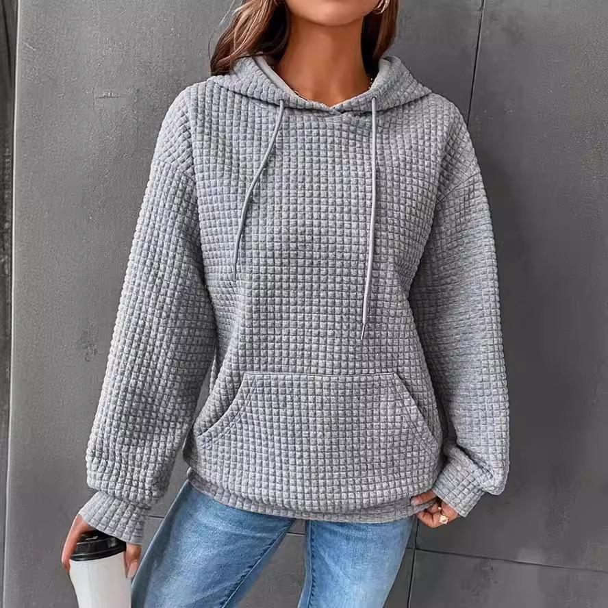 2024 Women's Loose Pullover Hoodie with Drawstring, Long Sleeves, Drop Shoulder, and Kangaroo Pocket.