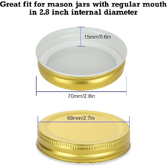 ZOEYES 50 pcs Regular Mouth Mason Canning Jar Lids, Reusable Metal Lids for Mason Jar, Leak Proof Secure Mason Storage Covers Caps (Gold)