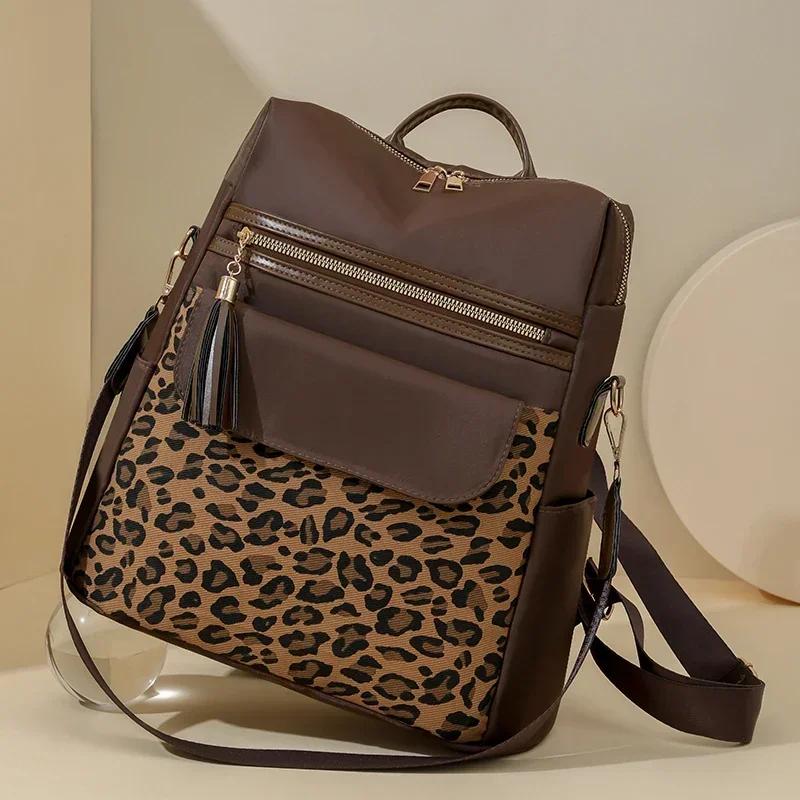 Schoolbag Women's Black Fashion Oxford Leopard Print Crossbody Bag 2026 New Large Capacity Backpack Hot Selling Casual Shoulder Bag Bolso Mujer