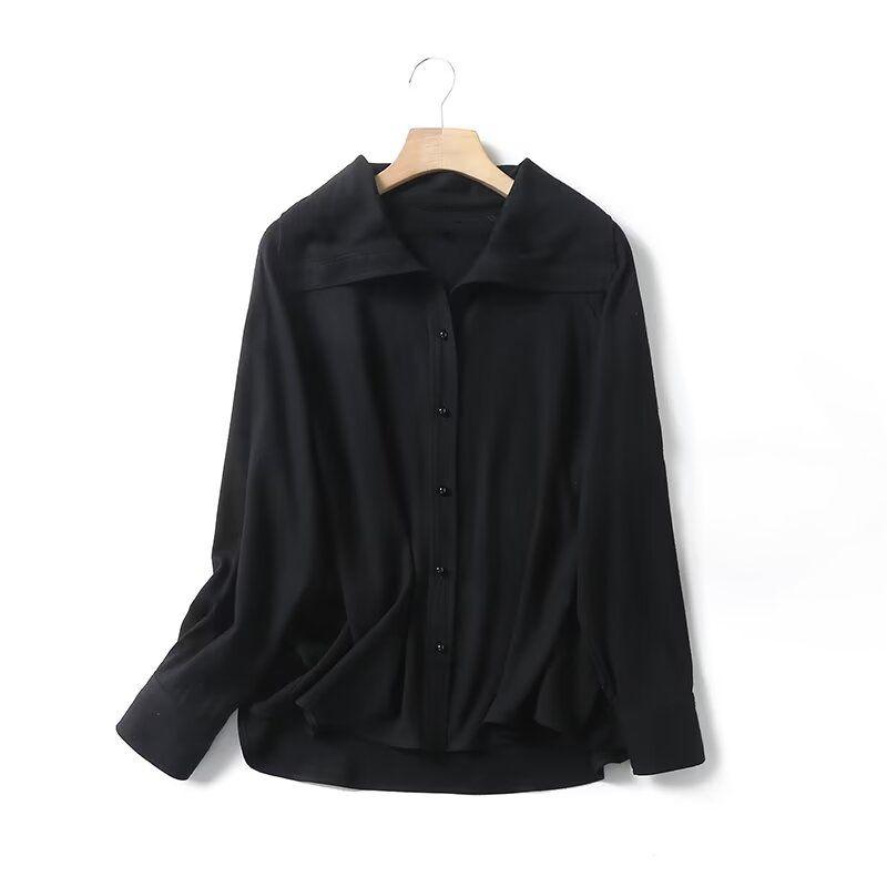 

MD Women s French Style New Arrival Commute Style Sailor Collar Tops Fashion Long Linen Sleeves Shirt Female 05140740800 Black L