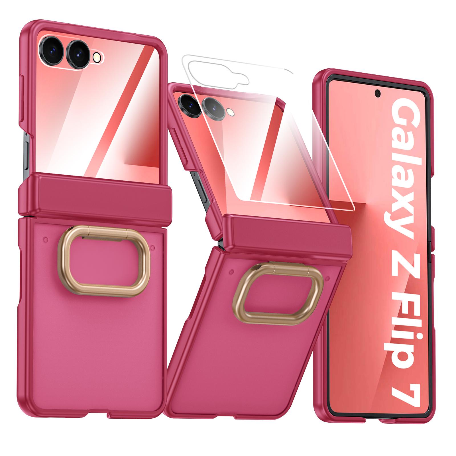 Per Samsung Galaxy Z Flip 7 con Protezione Schermo Integrata, Supporto ad Anello Protezione Cerniera Custodia Robusta Antiurto Copertura Opaca Trasluc