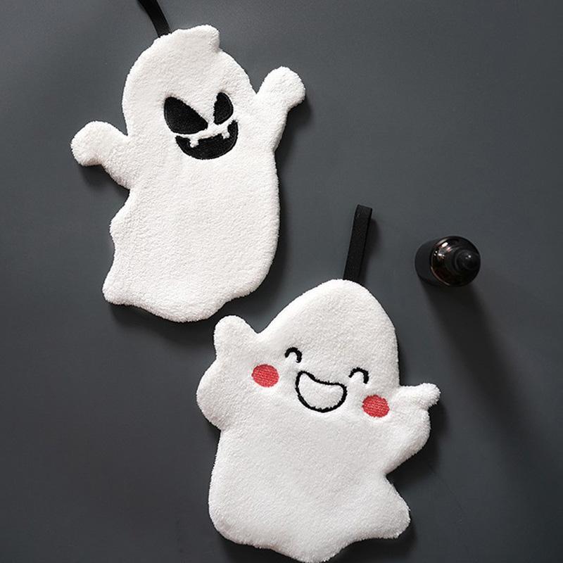 Cartoon Ghost Hand Towel Halloween Embroidered Ghost Handkerchief Kitchen Bathroom Dishcloths Rag For Drying Cleaning Cooking