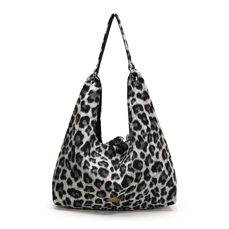 Vintage Chic Leopard Print Shoulder Bag For Women Spacious Crossbody Tote In Black And Brown