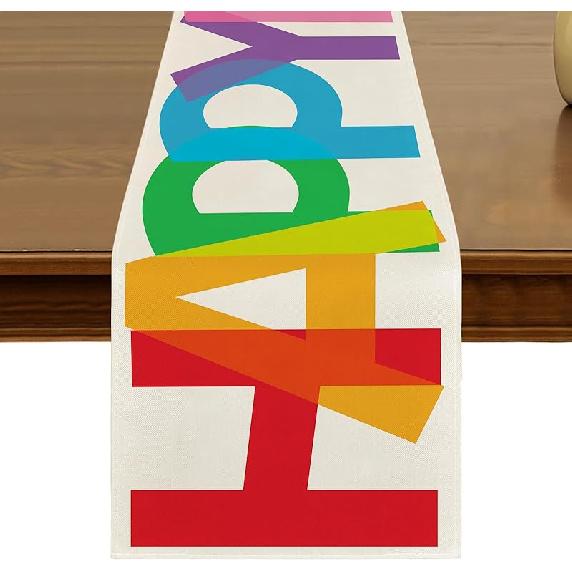 Happy Birthday Colorful Table Runner 13x72 Inch Kitchen Dining Table Decor for Indoor Outdoor Farmhouse Home Party Decoration ZQ145