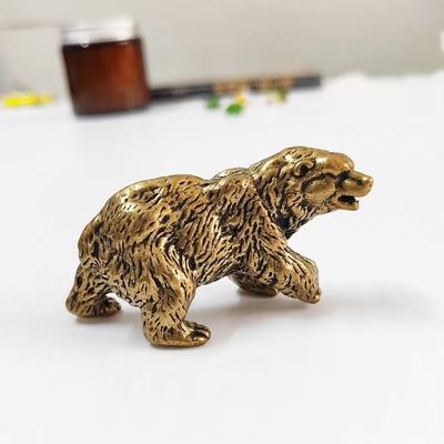 Brązowy Niedźwiedź Statua Ornament Mosiądz Polarny Zwierzę Figurka Miniatury Stolik do Herbaty Zwierzę Domowe Dekoracje na Biurko Akcesoria Rzemiosło