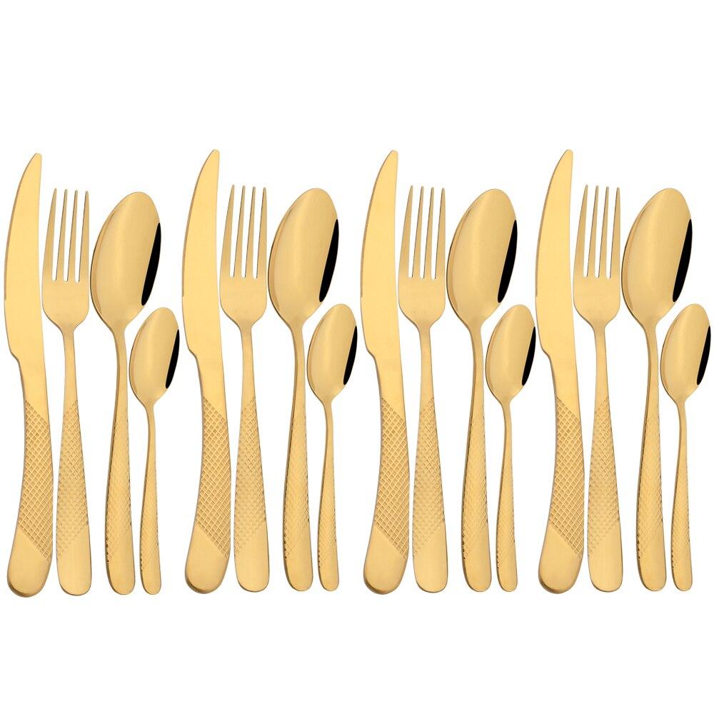 16Pcs Stainless Steel Cutlery Set High Quality Dinnerware Knife Fork Tea Spoon Silverware Set Kitchen Home Flatware Set