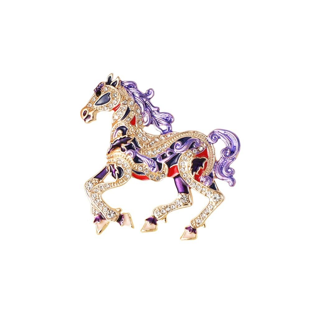 Metal Enamel Horse Brooch Pin Sparkling Mascot Horse Lapel Pin Zodiac Horse Brooch Good Luck