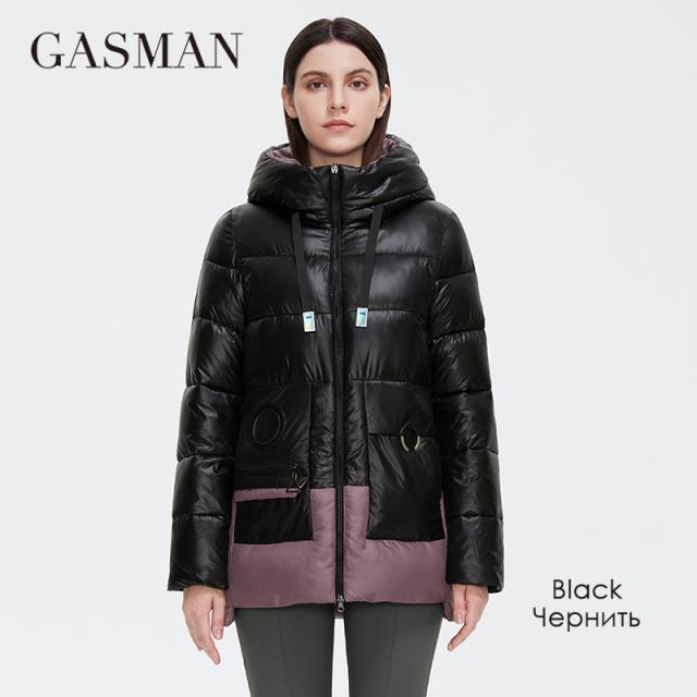 Gasman 2021 frauen Winter Jacken Kurze stehkragen Mit Kapuze Unten Jacke Weibliche Mode Nähte farbe Tasche Parkas 81058