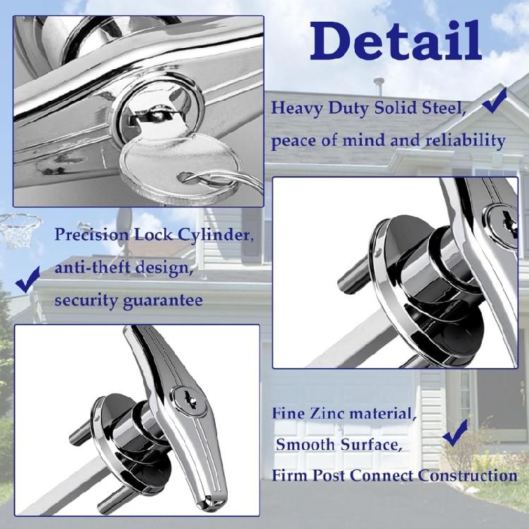 Rustproof Zincs Alloys Garage Lock T Handle Design 2 Key Included For Effortlessly Installation And Security