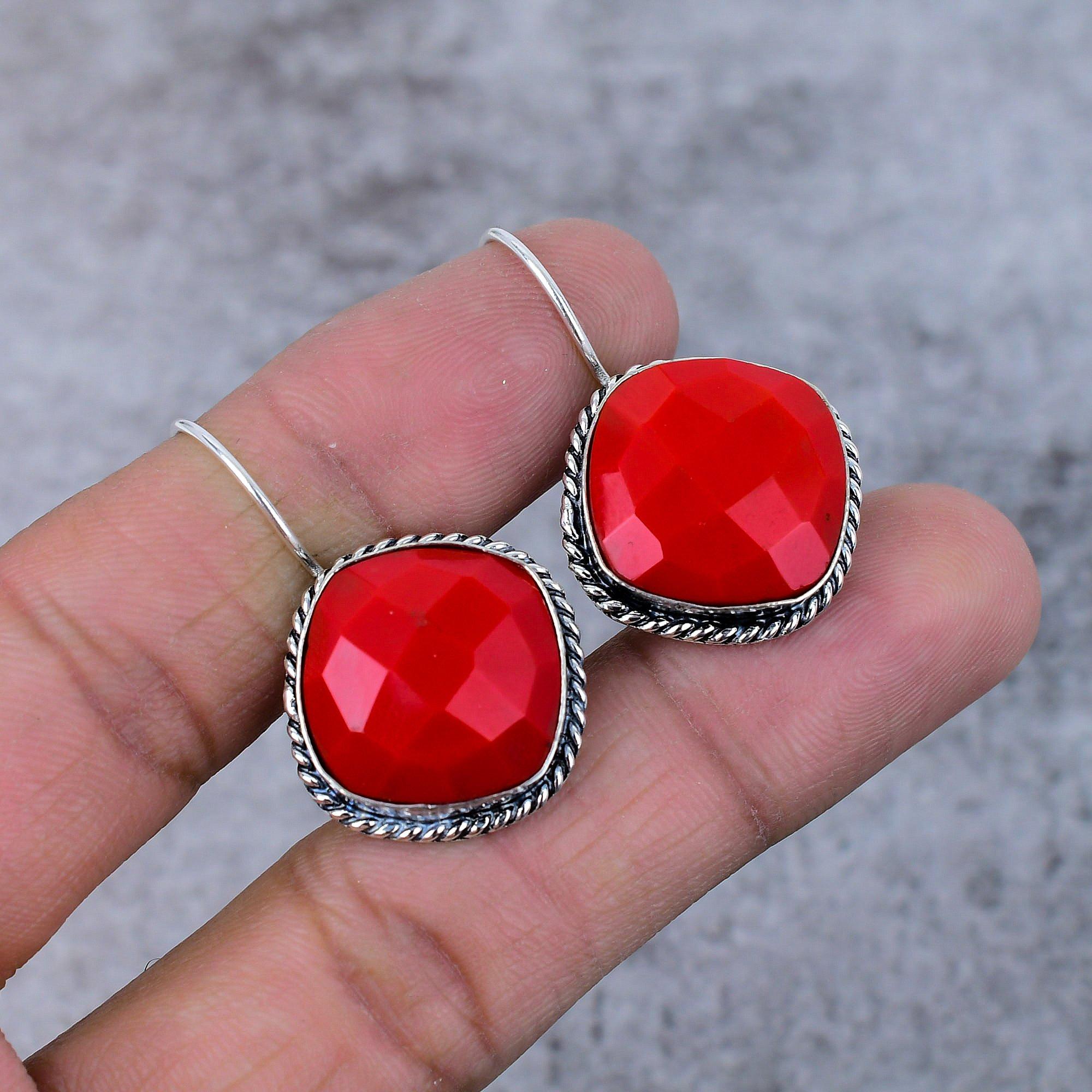 

Italian Red Coral Gemstone 925 Sterling Silver Jewelry Earring 1.50 M-372