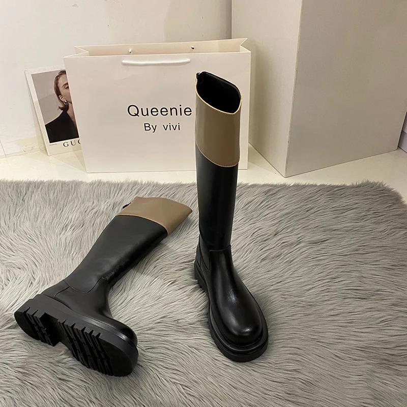 

мода Винтажные женские сапоги до колена Модные элегантные туфли с молнией сзади Толстый каблук Женские длинные сапоги в рыцарском стиле 35 хаки