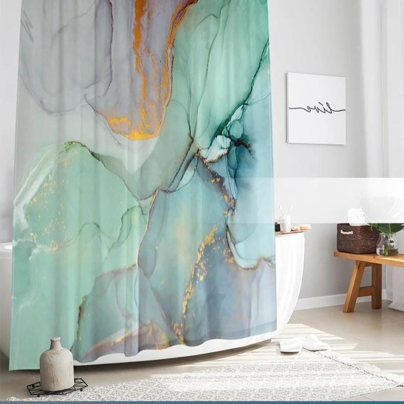 

Современное искусство Мрамор Золотая фольга Набор для ванной Водонепроницаемый Защита от плесени Шторка для душа W90xH180cm