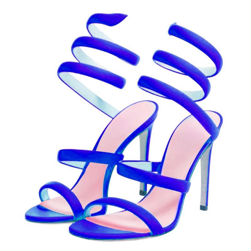 Fashion 2024 New Ankle Snake Twine Around Sandals Sexy Silver Gold Summer Fine High Heel Open Toe Temperament Women's Shoes Size 43