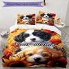 3pcs Custom Name Puppies Amidst Vibrant Blooms. Bedding Set Printed Bedding Set Duvet Cover Closure Includes 1 Duvet Cover & 2 Pillowcases Bedroom Dec