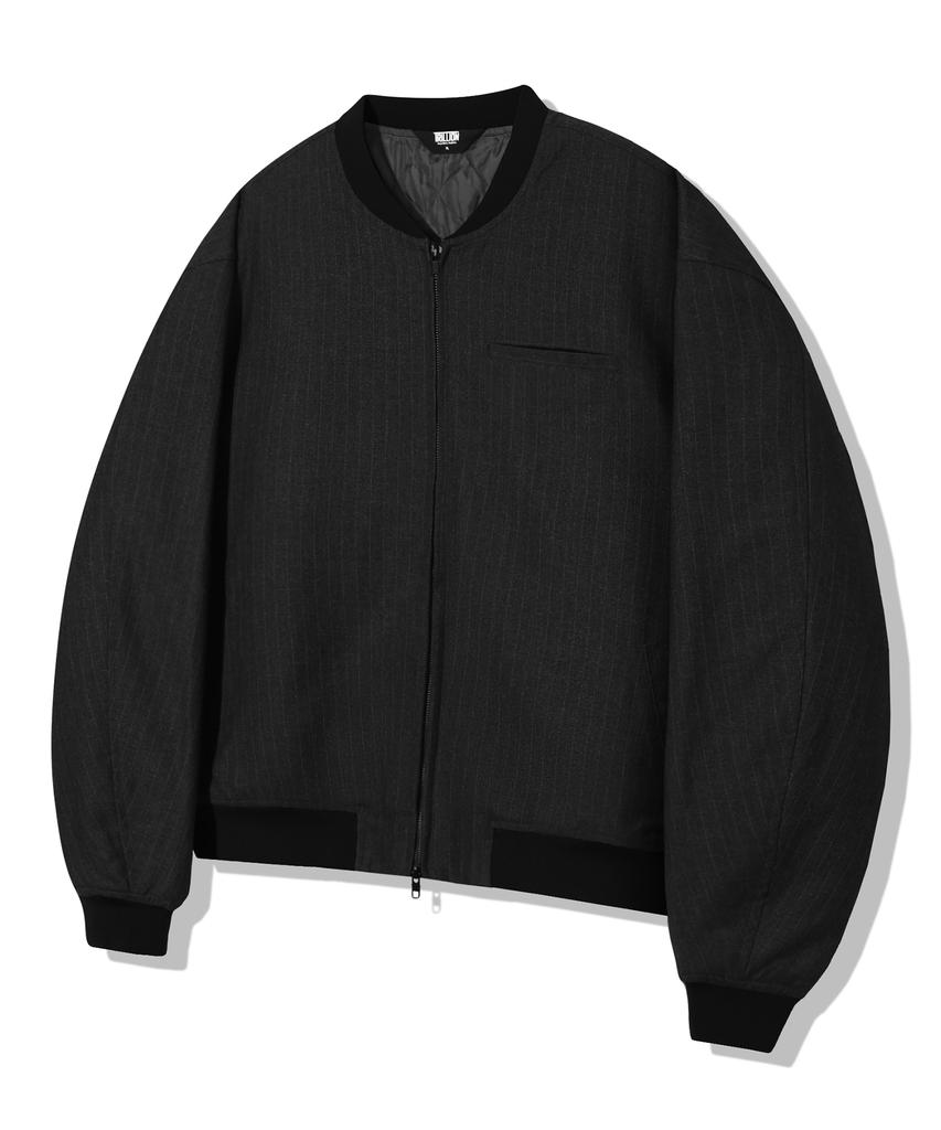 Trillion Pin Stripe Officer Crop Bomber Jacket_Black