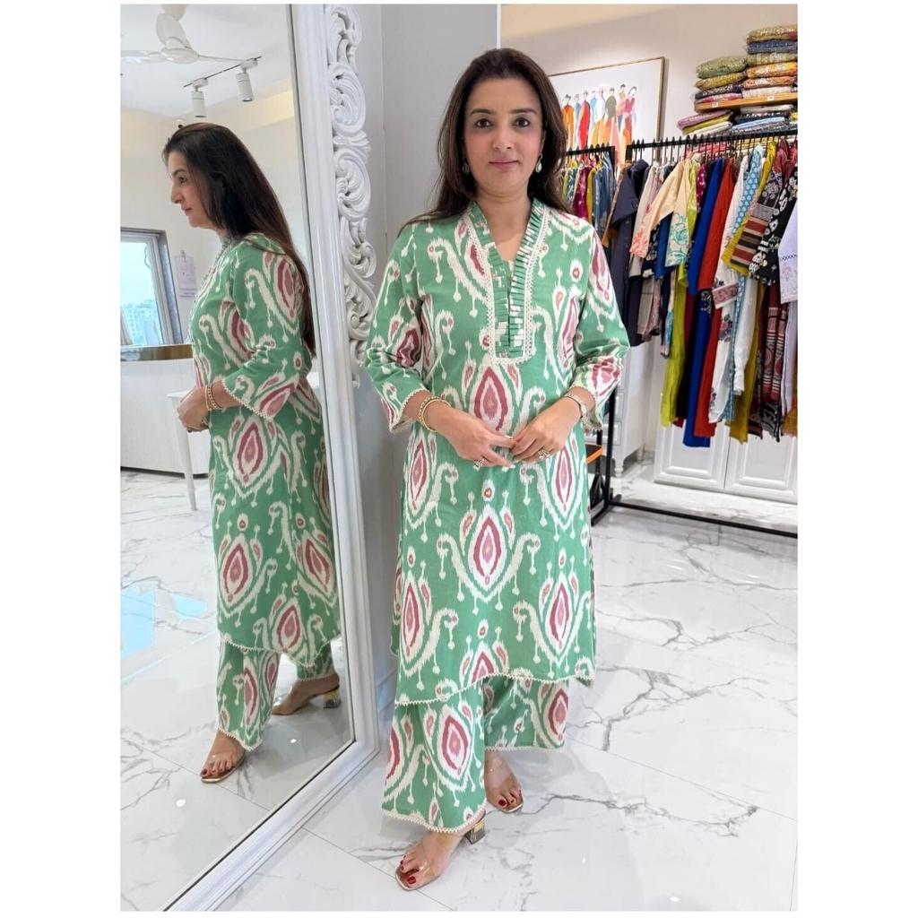 Women Top Tunic Kurti Cord Set Indian Pakistani Cotton Kurta Pant Set Dress VF-1913