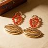 Statement Drop Earrings 1 Pair Red Faux Crystal Beaded Ring
