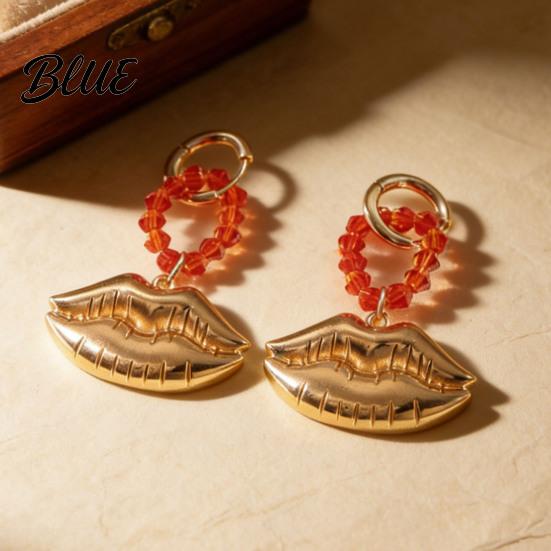 Statement Drop Earrings 1 Pair Red Faux Crystal Beaded Ring