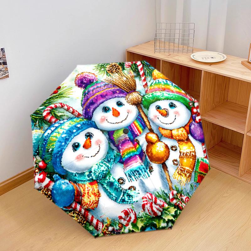 1 PC Automatic Folding Umbrella - Colorful Snowmen Pattern, Portable & Foldable Design with 8 Ribs, Christmas Birthday Gifts