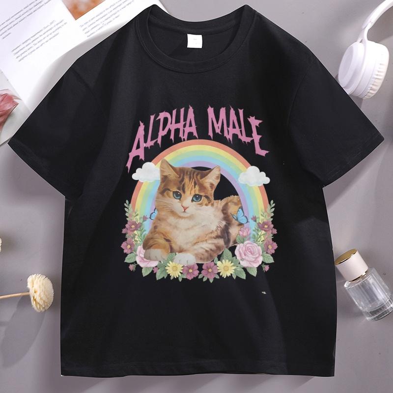 

Alpha Male Funny Kitten Tshirt Rainbow Men Women Cotton Short-sleeve T Shirt Clothes Casual Breathable Round Neck Male Clothes 5XL різнокольоровий