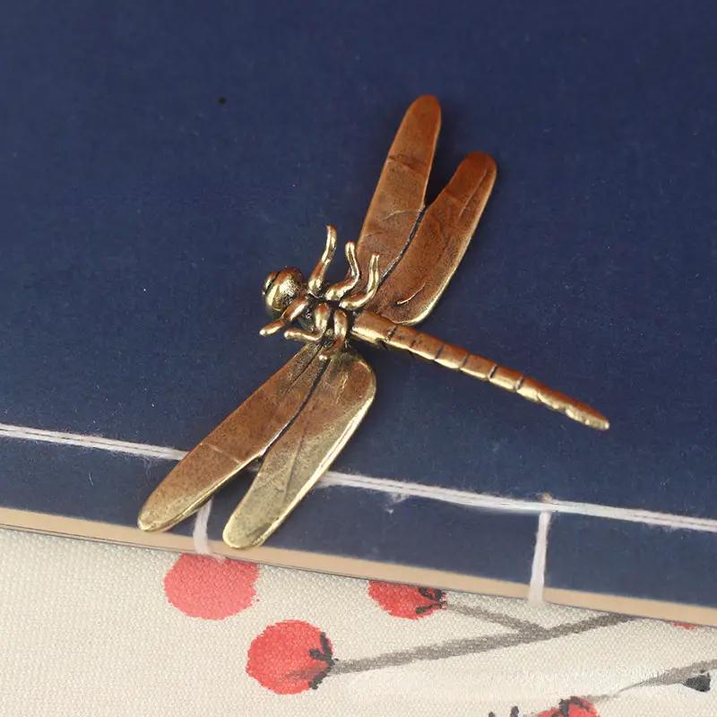 Vintage Brass Dragonfly Figurine - Antique-Style Home & Office Desk Decor, Creative Tea Pet Collectible