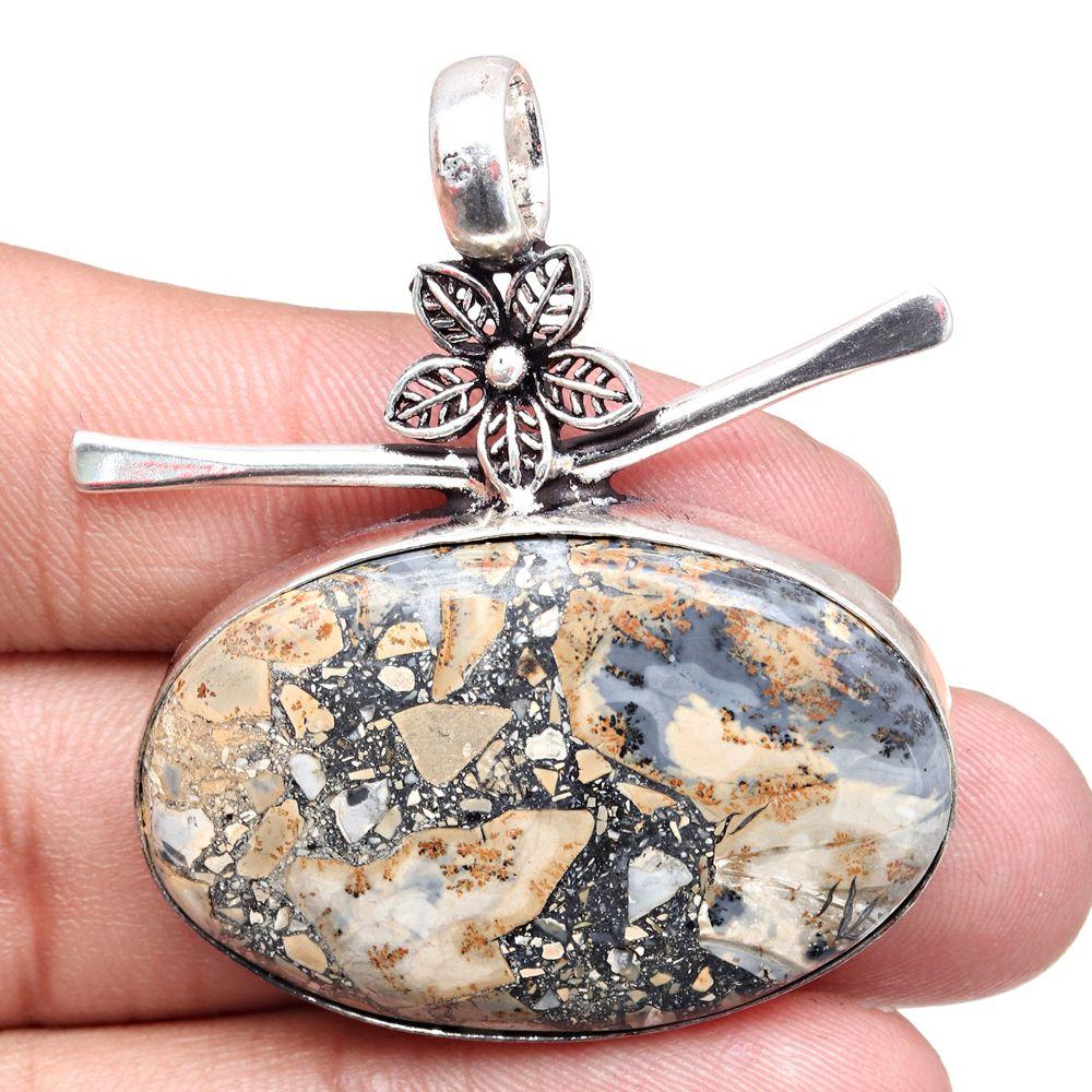 Pendant Malinga Jasper Gemstone Mother'Day Gift Silver Jewelry 1.75"