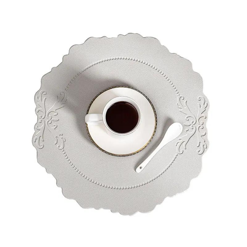 INS Nordic Leather Embossed Placemats Pads Western Table Mat Creative Heat-Resistant Waterproof Oil-Proof Light Luxury Retro Mat
