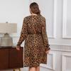 Rochie de toamnă, tricotată cu elastic înalt, leopard, cu decolteu în V, lungime mijlocie, rochie sexy pentru femei de mărime mare, cu mâneci lungi