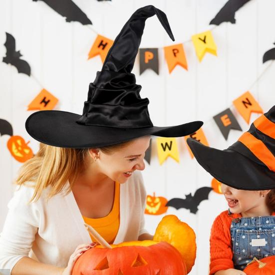 Halloween Hat Super Soft Wide Brim Friendly To Skin Wear Resistant Washable Enhance Atmosphere Cloth Bat Pendant Style Witch
