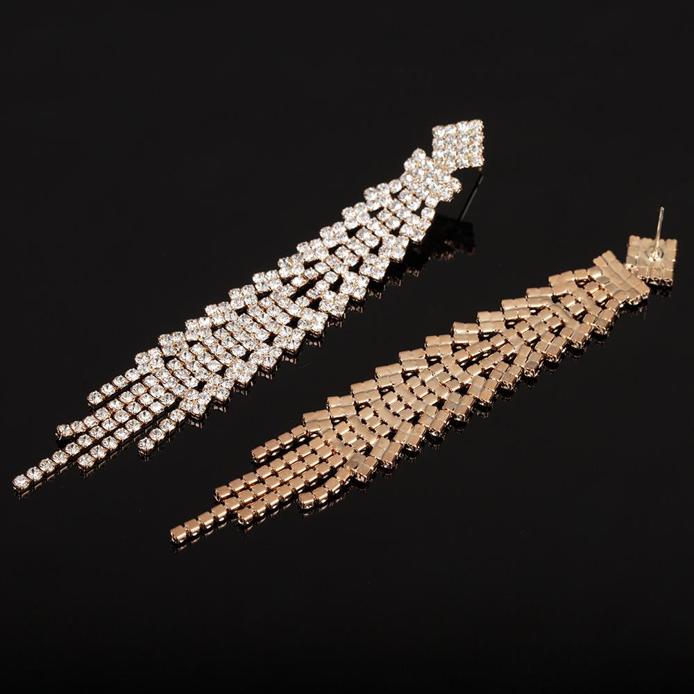 E462 Hot Sale Foreign Trade Earrings Rhinestone Stud European and American Fashion Tassel