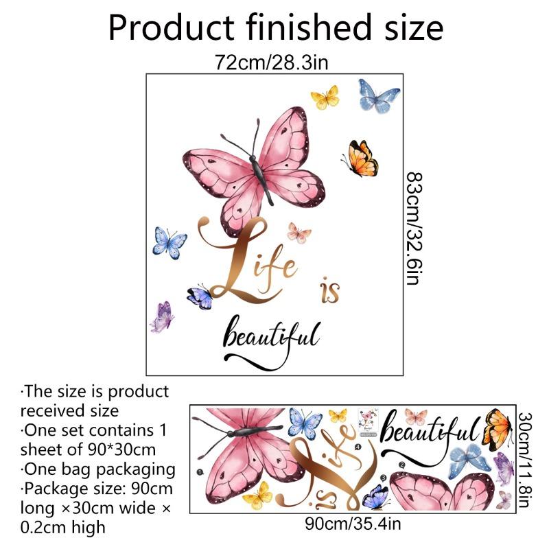 Wall Sticker English Life Is Beautiful Butterfly Wall Sticker Living Room Room Decoration Wall Sticker Self-adhesive
