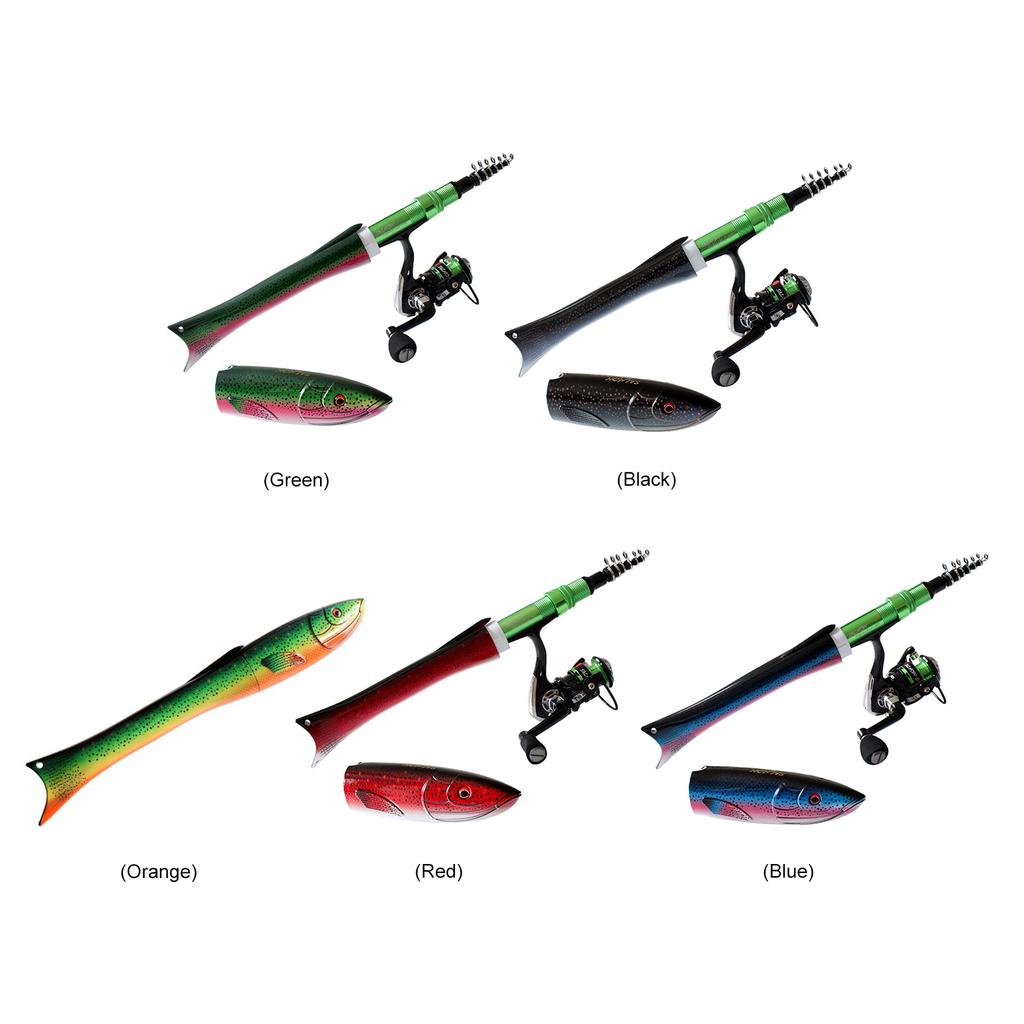Canna da Pesca Mini Tascabile a Forma di Pesce da 1,6M Leggera Formato Tascabile per Attività all'Aperto Prati Cortili Campeggio