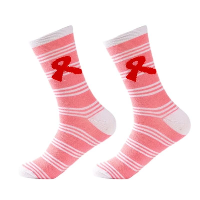 Pink Ribbon Awareness Crew Socks Fun Fancy Novelty Socks Cotton Bootie Socks