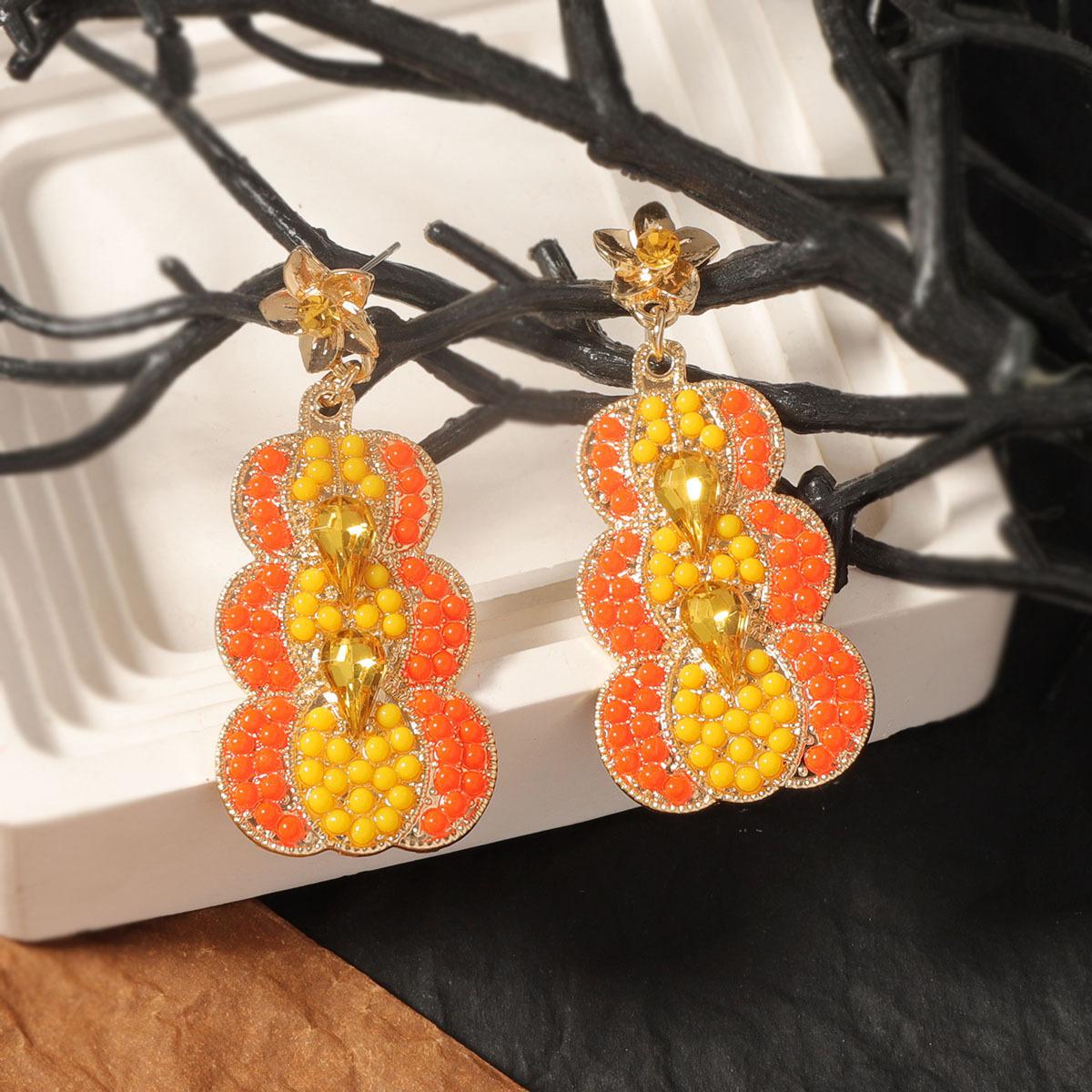 Halloween niche design with zircon rice beads five-star alloy pumpkin earrings, versatile