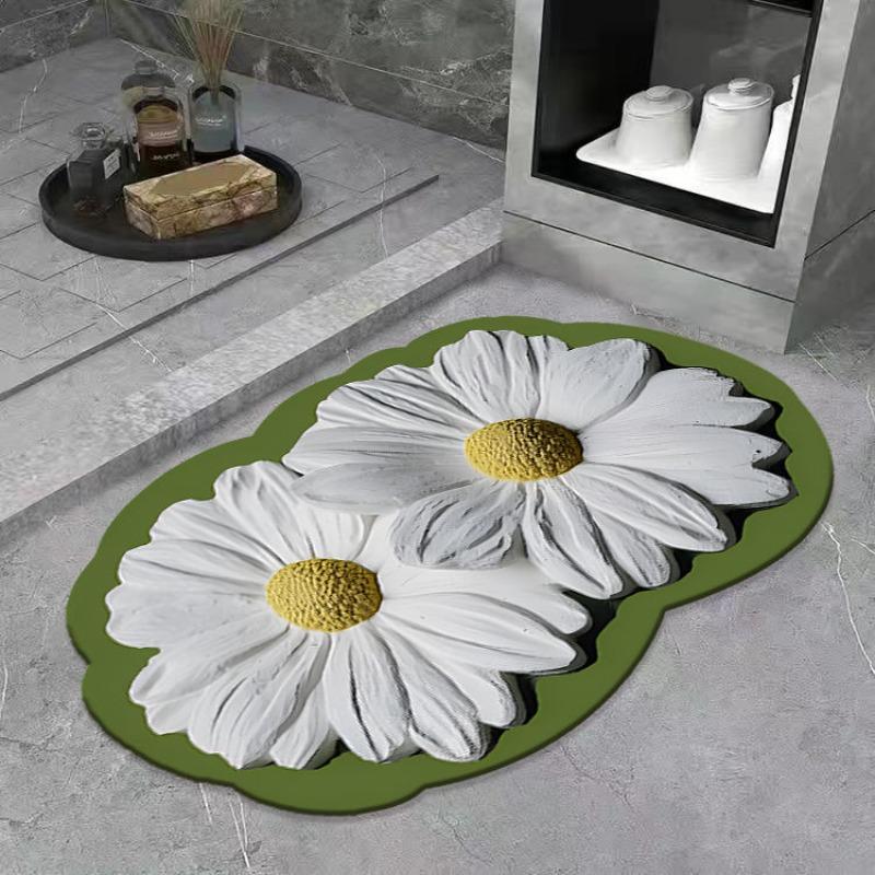 Green Flower Diatom Mud Bathroom Door Non-slip Absorbent Quick-drying Foot Mat Household Washable Toilet Toilet Floor Mat