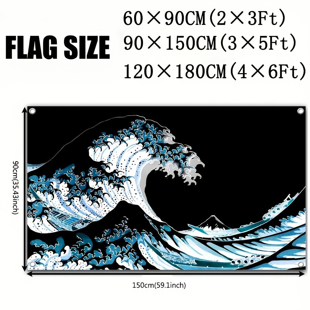 Japanese Wave Tapestry Wall Hanging Ocean Art Flag Banner Ukiyo-e Style Hokusai Anime Decor for Room 60x90cm