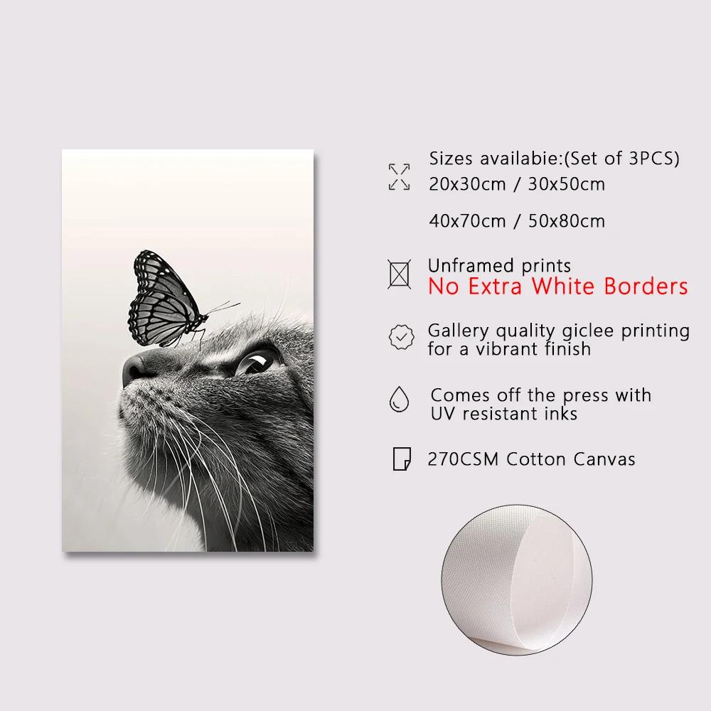 Black And White Cats Butterfly Canvas Painting Cute Animal Poster for Bedroom Decor Sports Landscape Office Room Home Decor G
