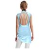 Girls Asymmetrical Skating Dress Sleeveless Backless Cutout Sheer Mesh Overlay Rhinestone Applique Competition Dance Costume