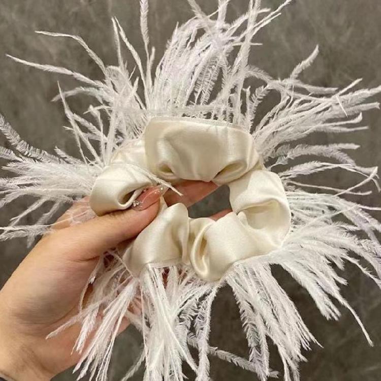 Ostrich Feather Hair Scrunchie Feather Hair Tie Hair Rope Headpieces for Women