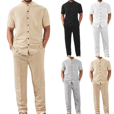 Men's  Sports  Leisure  With  Pocket  Short  Sleeves  Shirt  Trousers  Set