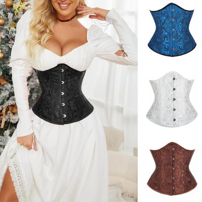 Palace Style Damen Unterbrustkorsett Verstellbarer Rückengurt Blumenbustier Jacquard Design Körperformungsgürtel Cosplay Party Streetwear