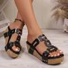 Chic Style Sandals Women'S Cork Wedge Mules With Metal Square Decoration Retro Comfortable Fashion Sandal For Womens Sandalias