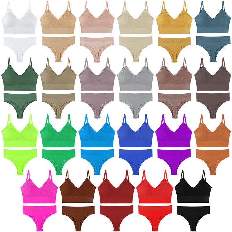 Women's French Wirefree Push-Up Bra Set - Thin, Sexy Triangle Cup Sports Underwear with Beautiful Back Design, Two-Piece.