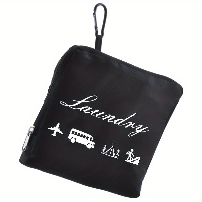 1pc Foldable Laundry Bags with Handles & Carabiner, Durable Cloth, Black & Grey, Travel & Camping Ready, Gym Gear Organizer