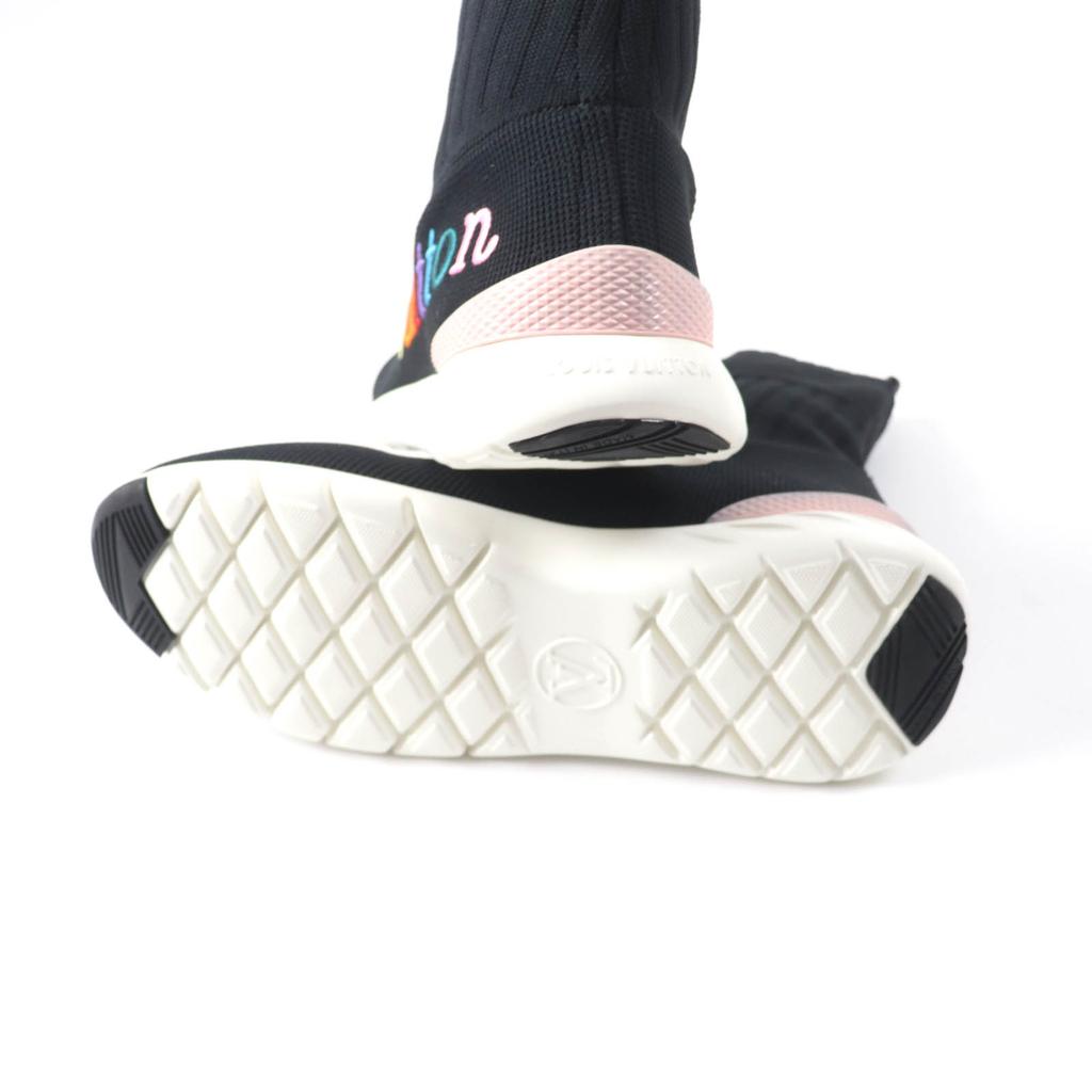 Great LOUIS VUITTON Sneakers Logo Socks Black Women 37.5 Used