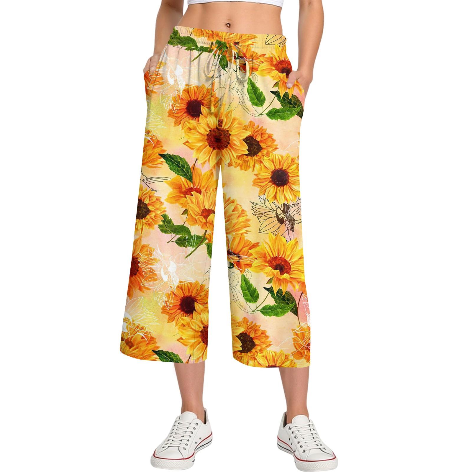 

Женские летние повседневные спортивные брюки с высокой талией и принтом, укороченные брюки свободного покроя M оранжевый