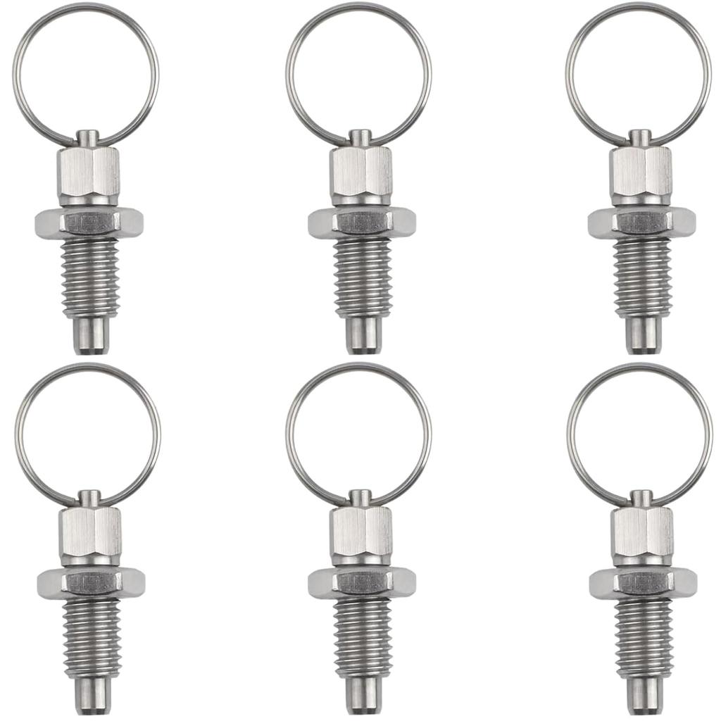 6pcs Pull Ring Indexing Plunger, M12 Retractable Spring Manual Plunger Stainless Steel Quick Release Pin Spring-Loaded Plunger Pulls Ring Spring