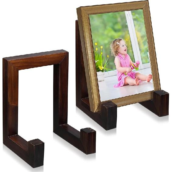 Soaoo 2 Pcs Wooden Plate Stand for Display, 8 Inch Plate Holder Decorative Picture Frame Plaque Stand Holder Easel Table Top Easels for Display