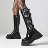 Autumn and winter new Spice Girl Sweet Cool Wind Medium Tube Martin Boots Women's Black Boots Tall Knight Boots Thick-soled Long Boots 