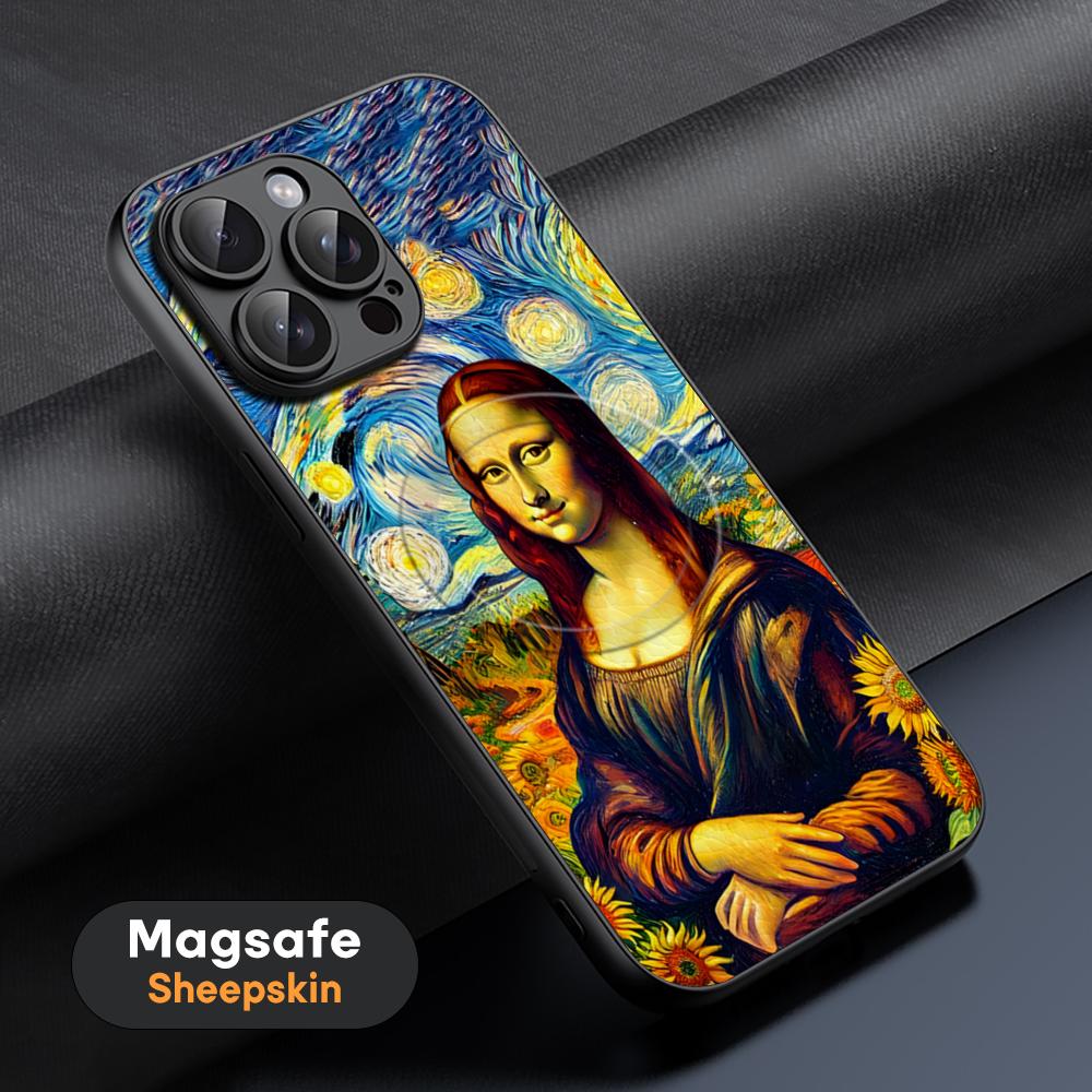 

Art Mona Lisa smile Hot Phone Case For iPhone 17 16 15 14 13 12 11 Plus Pro Max High-end Luxury Magsafe Sheepskin iPhone 16 Pro Max